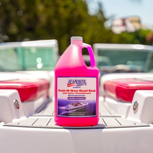Marine Seapower Wash-N-Wax Boat Soap - Deep Clean & Glossy Finish with Carnauba Wax - 1 Gallon (128 oz)
