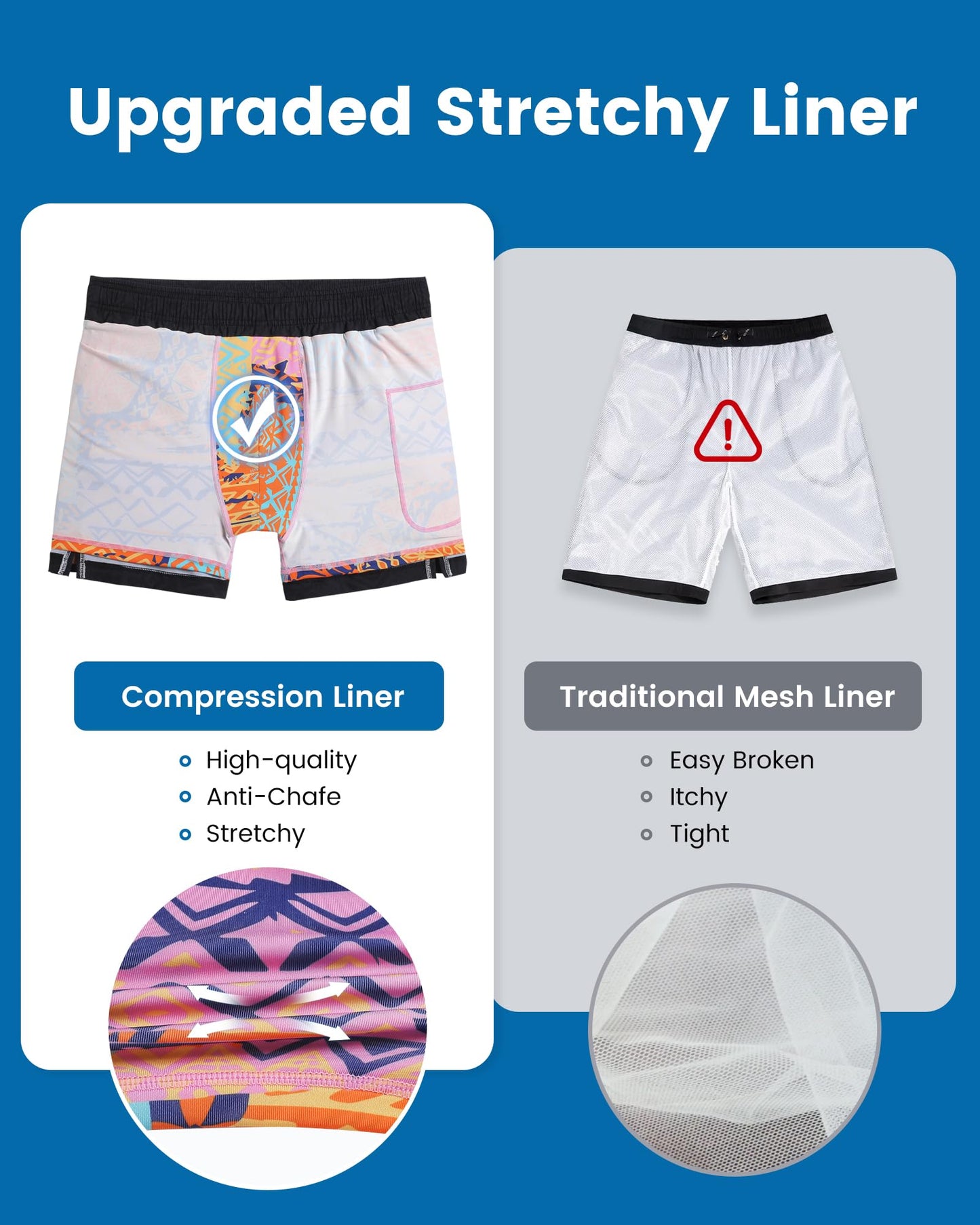 maamgic Mens Swim Trunks with Compression Liner 5 Inch, Quick Dry Bathing Suit with Zipper Pockets, Stretch No-Chafing Swim Shorts, Totem X-Small