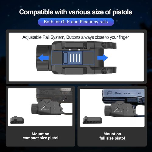DARKFANG Tactical Weapon Light - 1000 Lumen Laser Combo with High/Low Rear Switch for Glock & Picatinny Rail