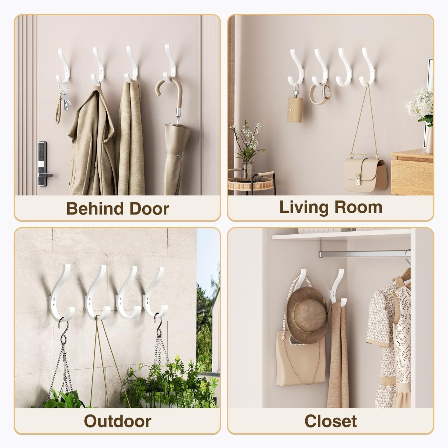 jockcaras Wall Hooks for Hanging Coat/Backpack - 5.4'' Large 40LBS Heavy Duty Hanger Wall Mount Screw in, for Towel, Closet, Robe, Bag, Outdoor, White 6 Pack