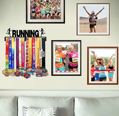 Goutoports Medal Hanger Display Rack - Personalized Award Ribbon Organizer for Sports Race Runner Gymnastics Plaques Hanger for Wall Mount Hold Up 60 Medal for Athlete - Never Give Up