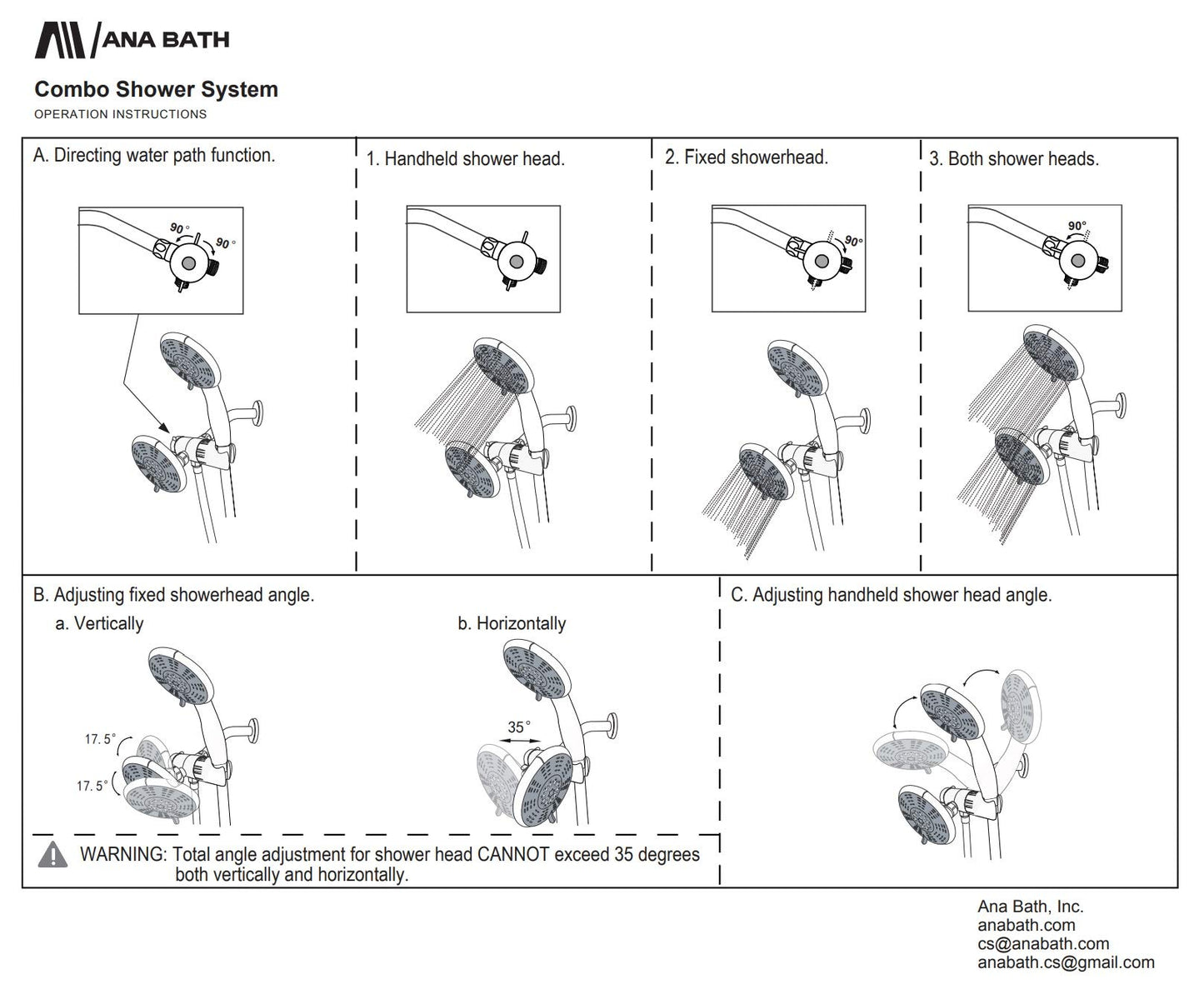 Ana Bath Anti-Clog High Pressure Large Oil Rubbed Bronze Dual Shower Head 5-inch 5-Settings Shower Head with Handheld Spray Combo + 5 Foot Stainless Steel Shower Hose w/ BRASS connectors