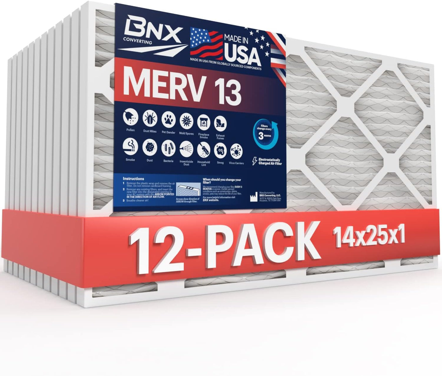 BNX TruFilter 12x12x1 MERV 8 Air Filters (6-Pack) - USA-Made Dust & Pet Defense for HVAC