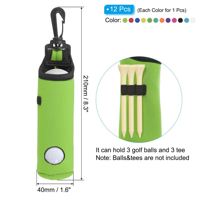 PATIKIL Golf Ball Carry Bag, 12 Pack Golf Tee Holder Pouch Portable Neoprene Golf Ball Holder with Clip for Men and Women Storage, Multicolor