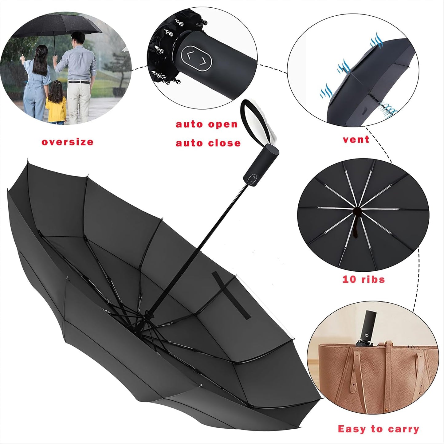 MRTLLOA Large Folding Golf Umbrella - Oversized Double Canopy, Windproof Design | 49/54/62 Inch