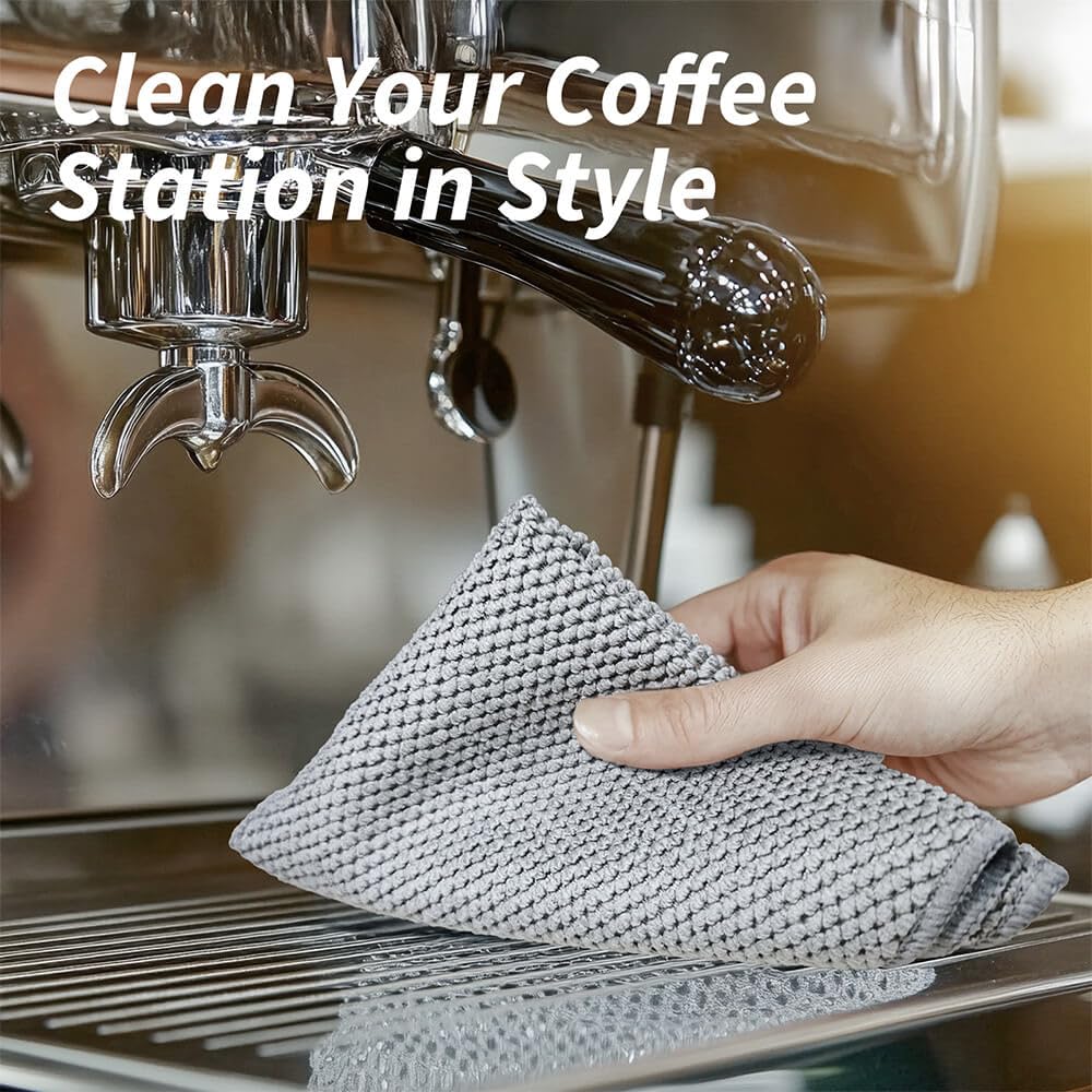 EubooTree Barista Towel 6 Pack, Extra Thick Microfiber Coffee Cleaning Cloths, Espresso Machine Accessories for Coffee Bar, Steam Wand, Countertop, Milk Frother, 12”x12”