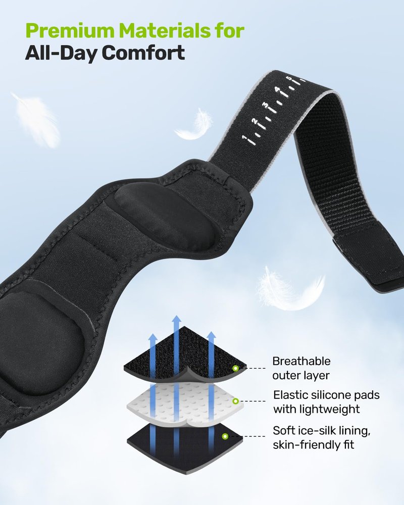 Rakiie Upgraded Tennis Elbow Brace for Men Women with 2 Silicone Pads, Adjustable Golfers & Tennis Elbow Strap for Tendonitis Pain Relief, Support for Sports, Fits Forearm 7.1''-14', Gray
