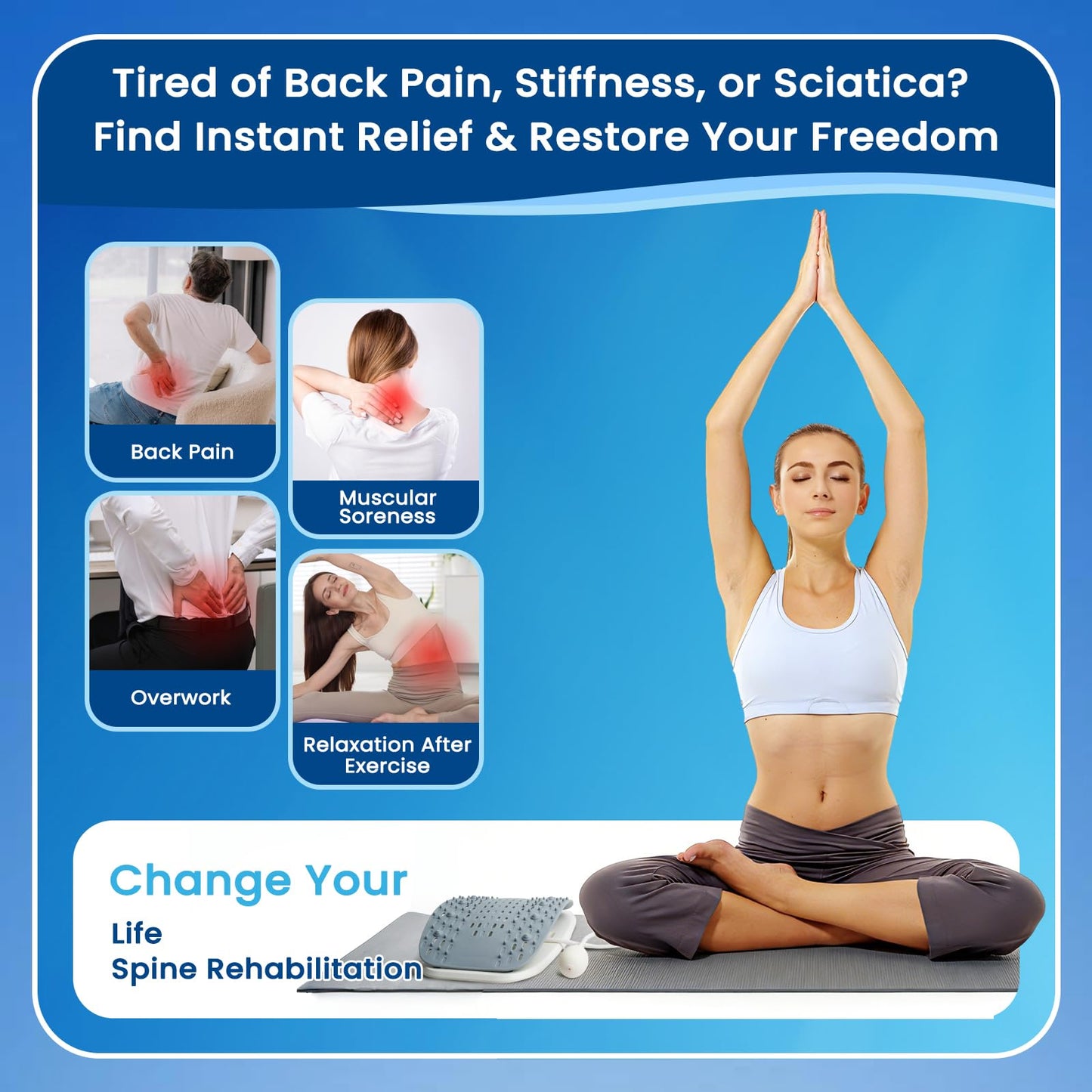 JUMPOW Back Stretcher for Lower Back Pain Relief - Adjustable Lumbar Back Cracker Board, Relief for Lumbar Area Pain, Scoliosis Aid, Ergonomic Spine Decompression