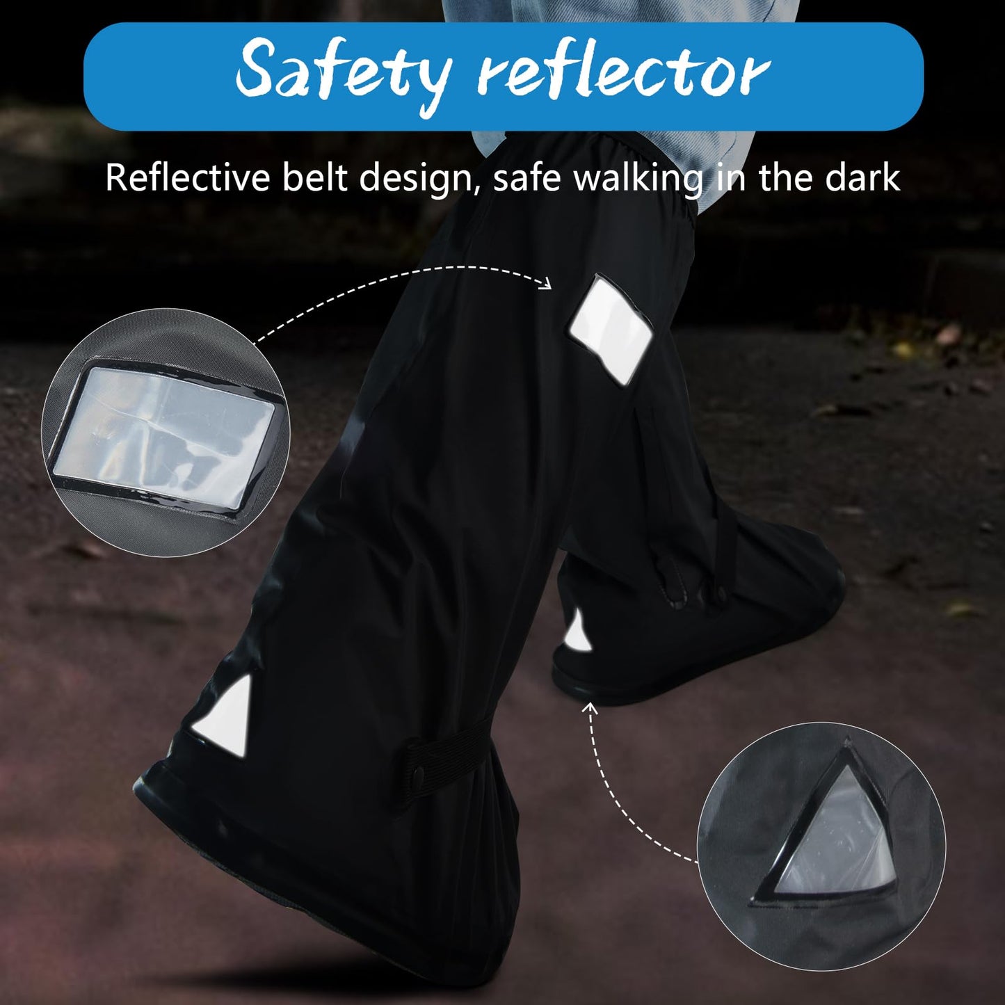 IwIeIaIrI Waterproof Rain Boot Shoe Cover Non-Slip Waterproof Boot Covers for Snow & Rain, Walking, Hiking & Motorcycle Gear Shoe Cover PVC Material with Safety Reflector Reusable & Foldable Black(XL)