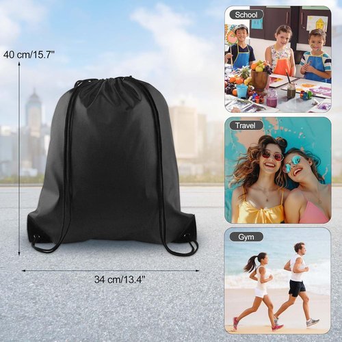 KUUQA Drawstring Backpack Bags - Versatile Cinch Sacks for School, Gym & Travel - Black (2 Pcs)