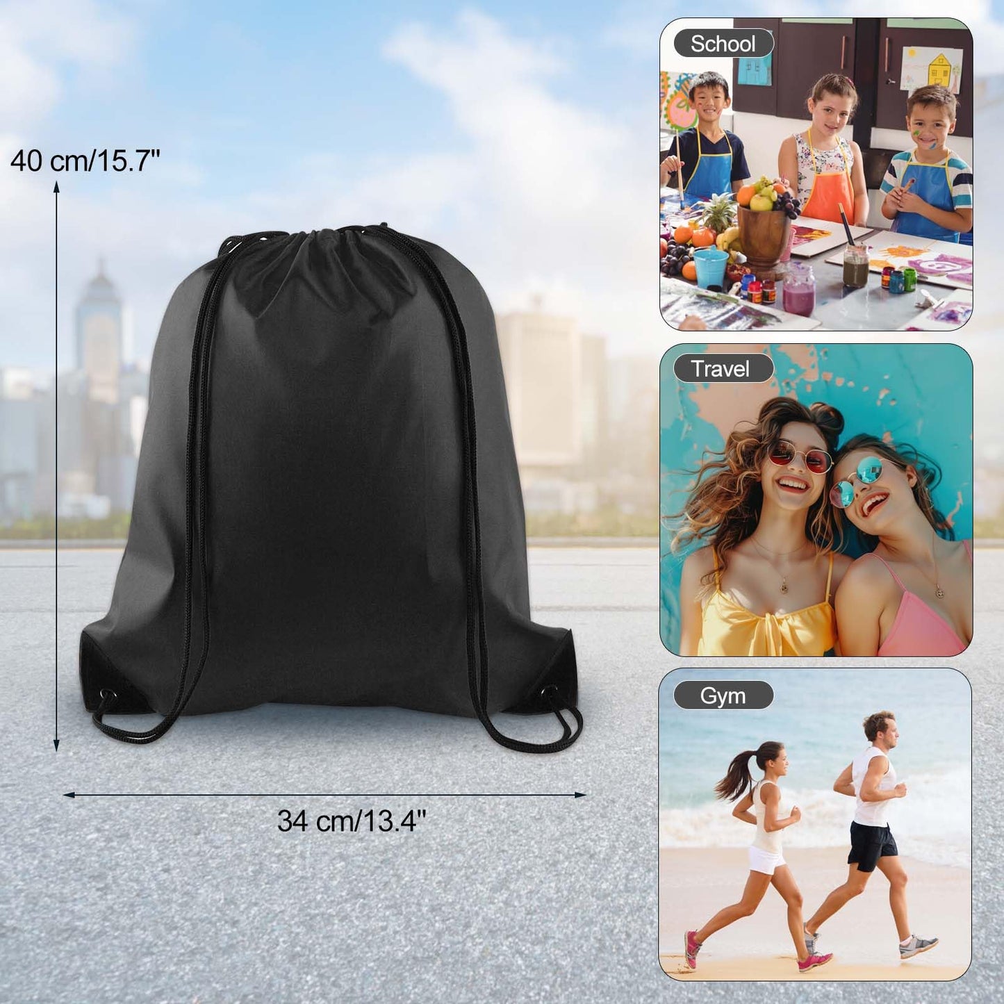 KUUQA 25Pcs Drawstring Backpack Bags String Backpack Sport Bag Sack Cinch Tote Gym Backpack Bulk for Gym Sport Traveling,Black