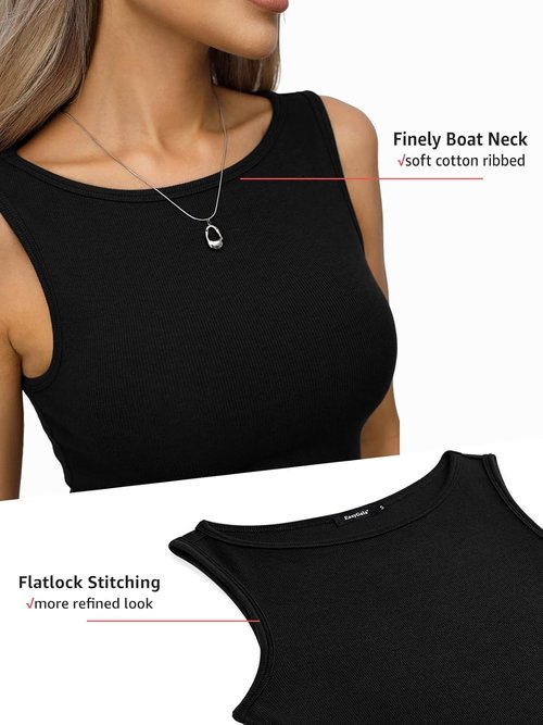 EasyGala Women's Cotton Ribbed Tank Top - High Neck Sleeveless Design for Summer Style | Slim Fit