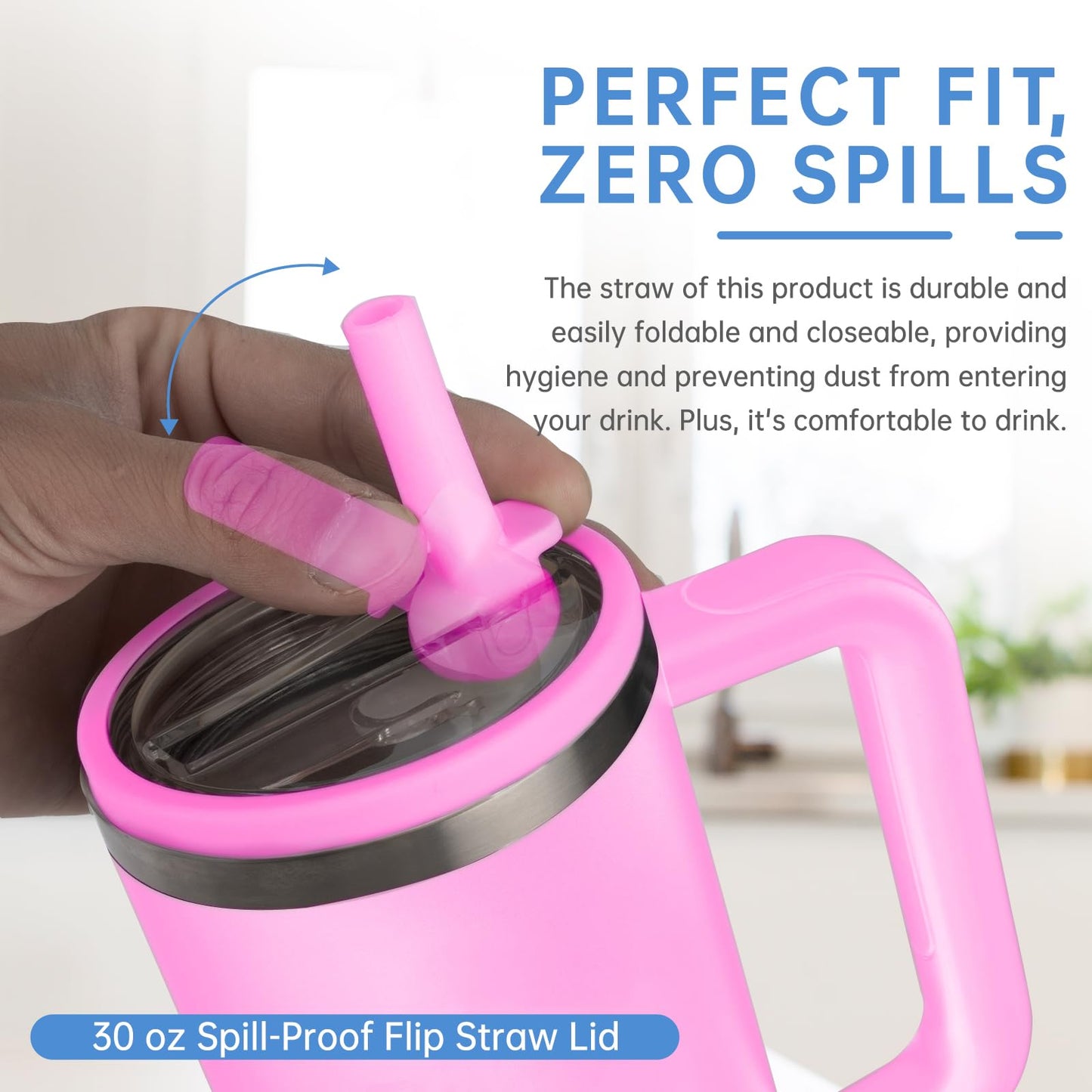 30 oz Replacement Lid for Stanley Quencher Tumbler with Handle, 2 PCS Spill Proof Lid Accessories Fit, Leak-Proof Splash Resistant Replaceble Cover Cap for Stanley, (Pink)