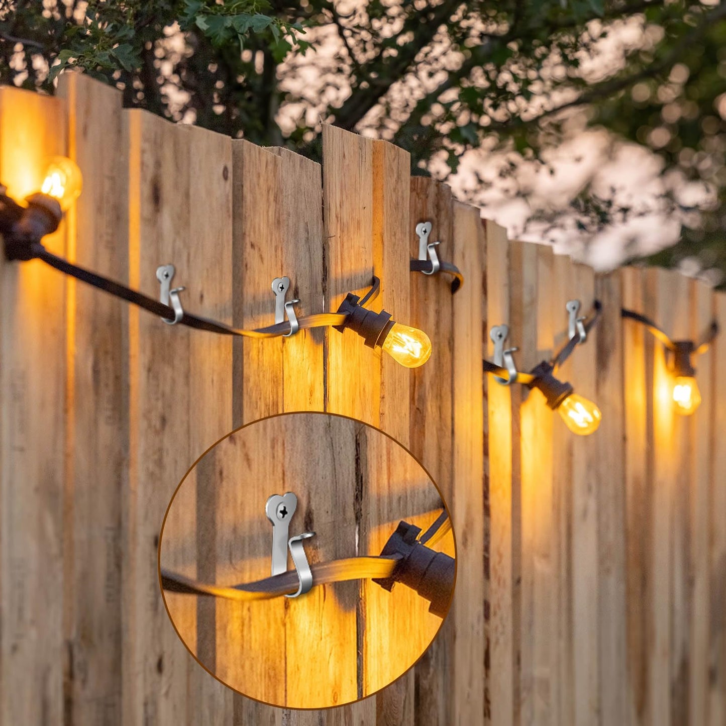 Dreecy String Light Hooks for Outside Stainless Steel Outdoor Lights Hanger Hooks for Outdoor String Lights Outdoor Screw Hooks for Christmas Party Easy Release Wire and Fairy Led Lights, 20 Packs