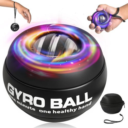 BeSokar Gyroball Loop Black Case Wrist Trainer Ball Auto Start 5 Level Resistance/Light Control Gyroscopic Forearm Trainer for Strengthening Arms Fingers Wrist