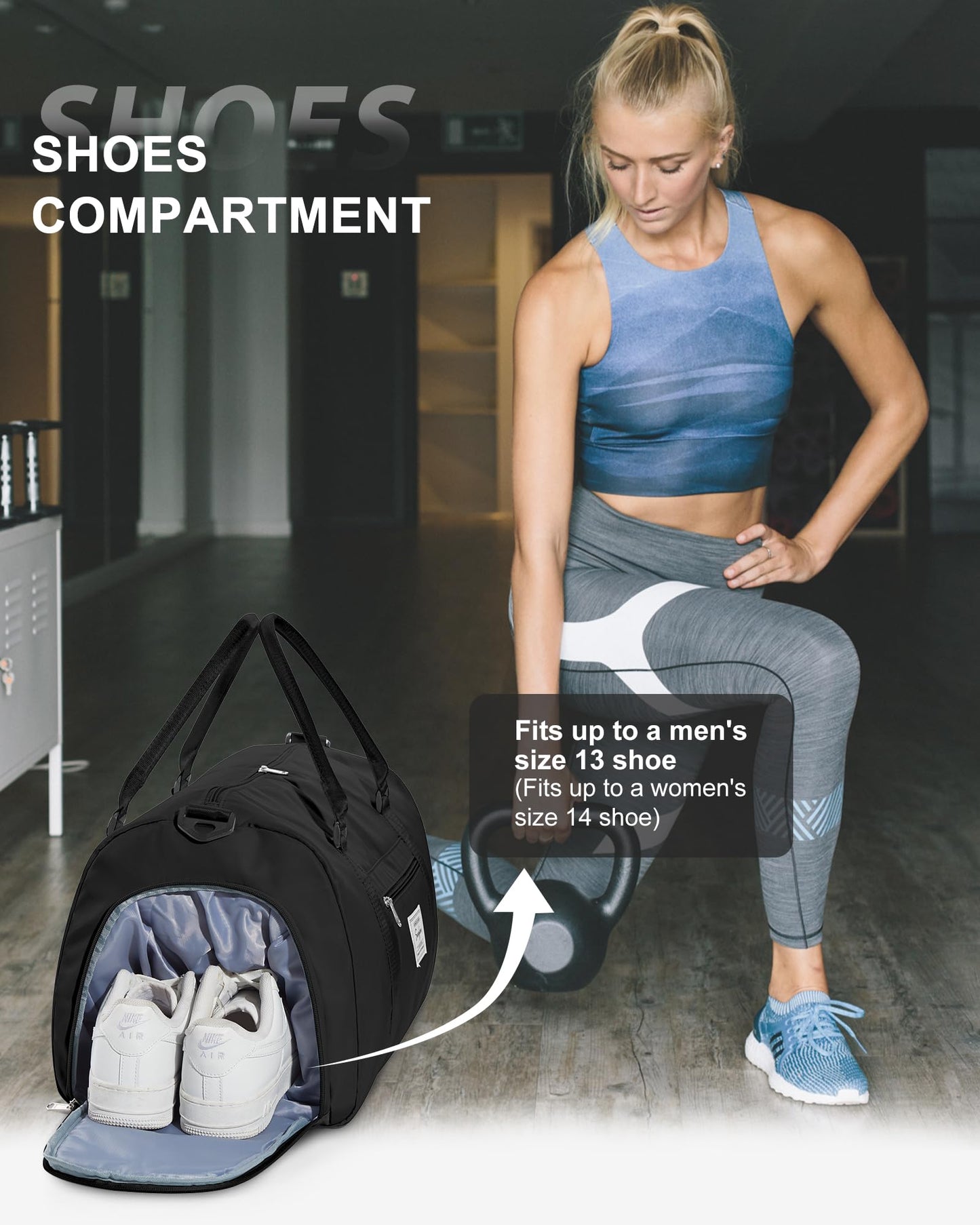Gym Bag Womens Mens with Shoes Compartment and Wet Pocket Travel Duffel Bag for Women for Plane Sport Gym Tote Bags with Toiletry Bag Waterproof Weekend Overnight Carry on Bag Hospital Holdalls