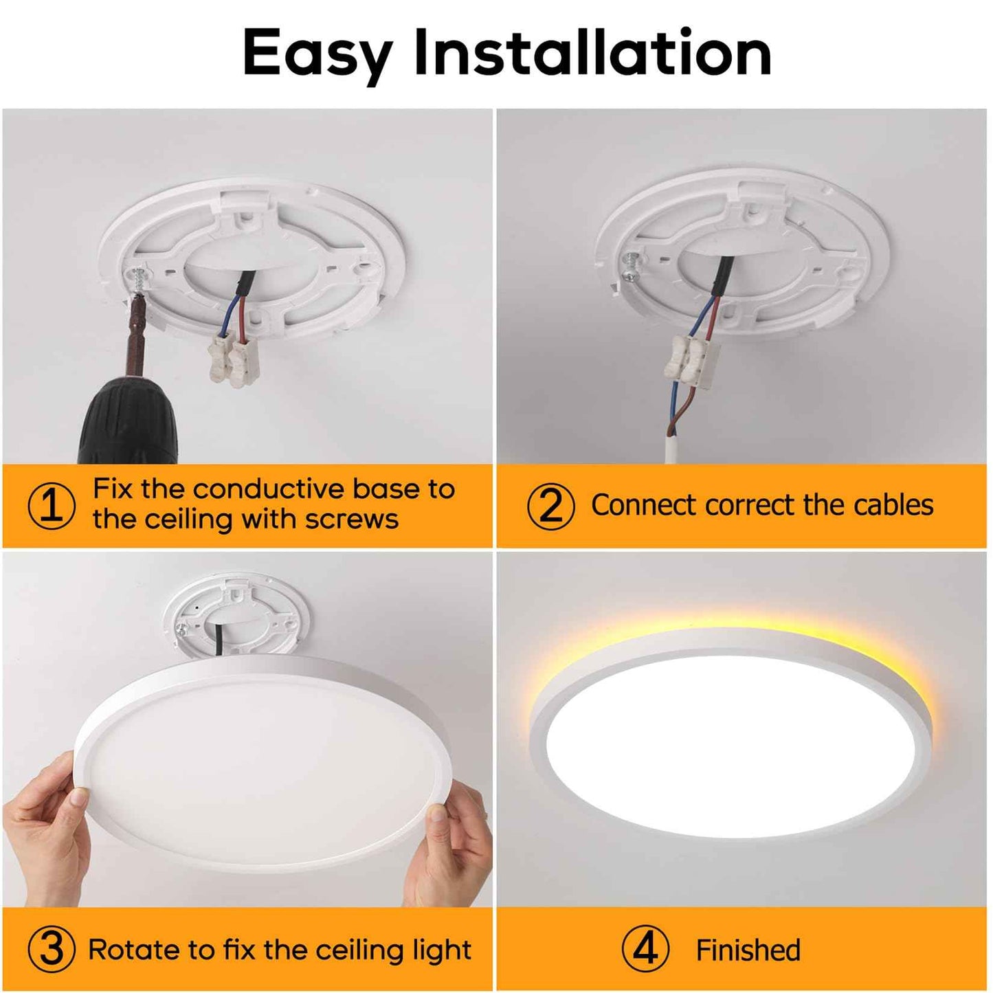 Mille Lucciole LED Flush Mount Ceiling Light Fixture Dimmable Ceiling Lights White 8.7 Inch 24W 2400LM 3CCT Color Adjustable Led Ceiling Light fixtures with Remote Control, Night Lights