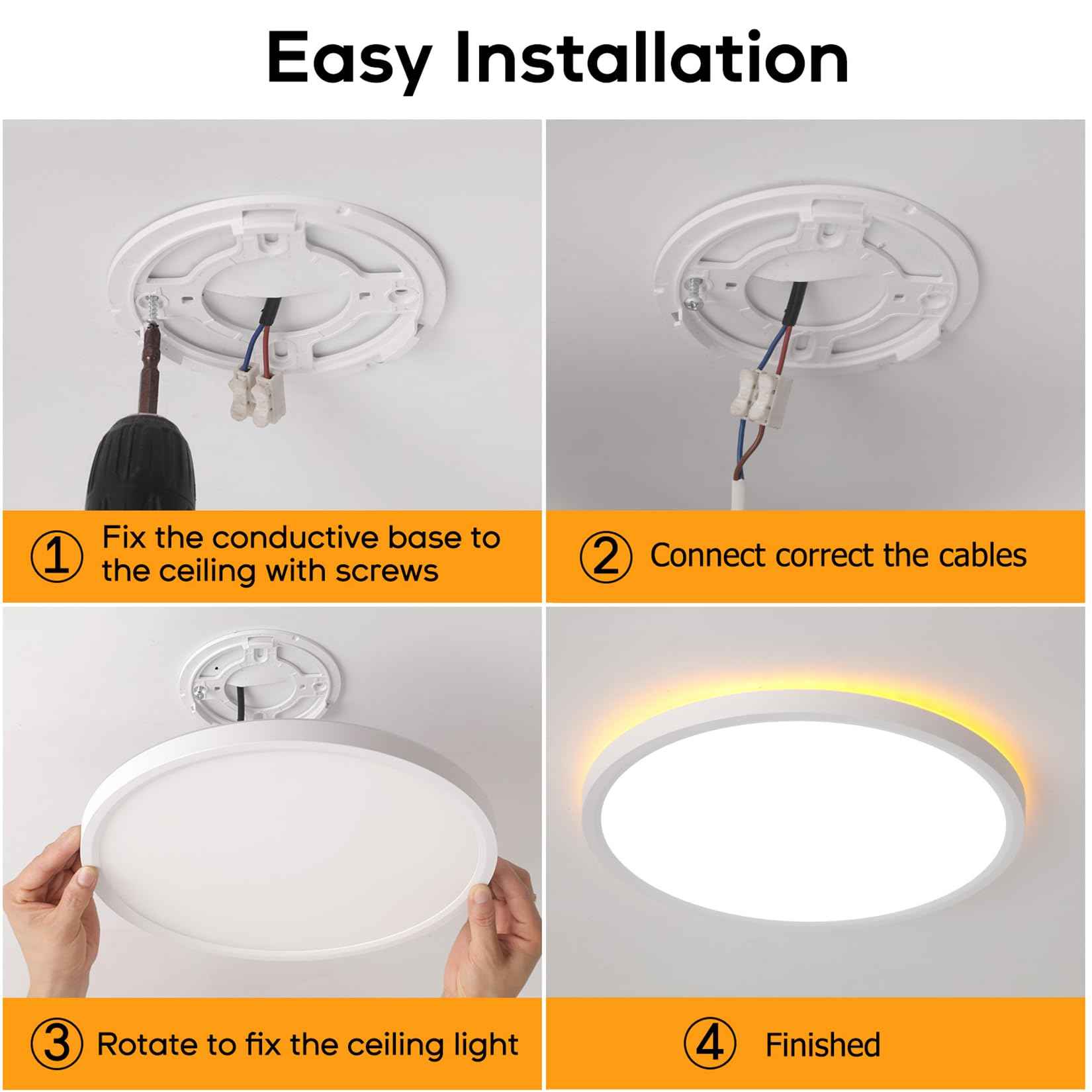 Mille Lucciole LED Flush Mount Ceiling Light Fixture Dimmable Ceiling Lights White 8.7 Inch 24W 2400LM 3CCT Color Adjustable Led Ceiling Light fixtures with Remote Control, Night Lights