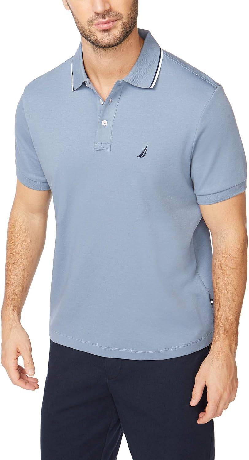 Nautica Men's Classic Fit Polo Shirt - Short Sleeve with Dual Tipped Collar | Stylish Casual Wear