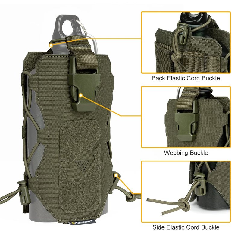 IDOGEAR Tactical Water Bottle Pouch Military Adjustable Straps Kettle Carrier Holder for Outdoor Sports (E: Ranger Green)