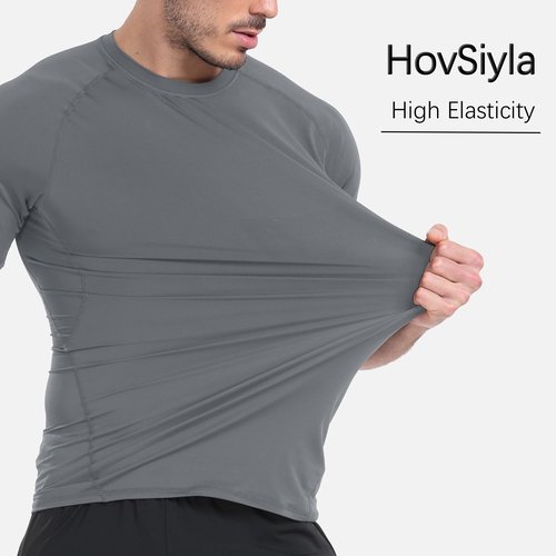 HovSiyla 5 Pack Men's Compression Shirts Cool Dry Short Sleeve Baselayer Athletic Workout T Shirts 2Black 2 White 1 Grey Large