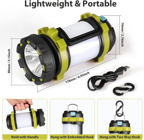 BOBKID Camping Lantern - Rechargeable LED Light with 1000LM, 6 Modes & IPX5 Waterproof - Green, 2 Pack