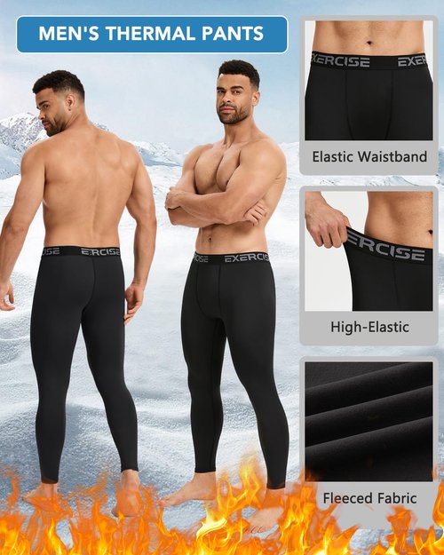ATTIQOZI 5 or 4 Pack Men’s Thermal Compression Fleece Lined Pants Athletic Leggings Baselayer Cold Weather Workout Sports Running Tights 4 Black(2b) L