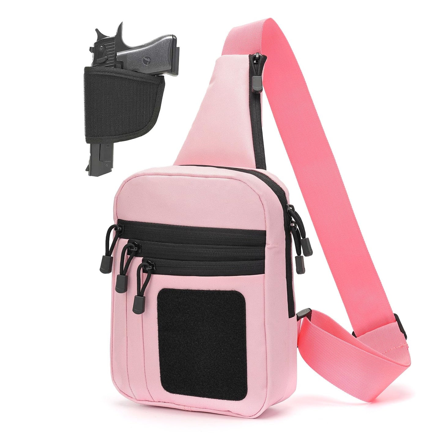 ONE WVW PIN CCW Sling Bag for Men Women, Gun Bag Chest Pack, EDC Shoulder Crossbody Bag with Holster of Pistol-Right Hand, Mens Range Bags Accessories Pink