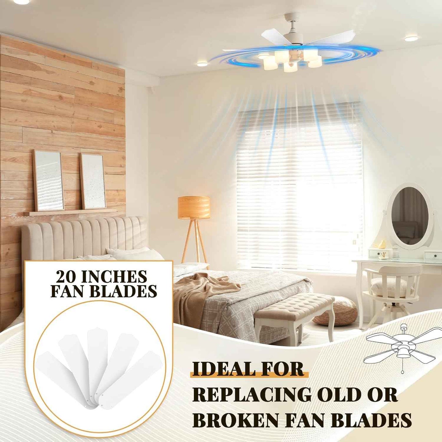 42-Inch Waterproof Replacement Fan Blades - 5 Pcs for Indoor/Outdoor Ceiling Fans