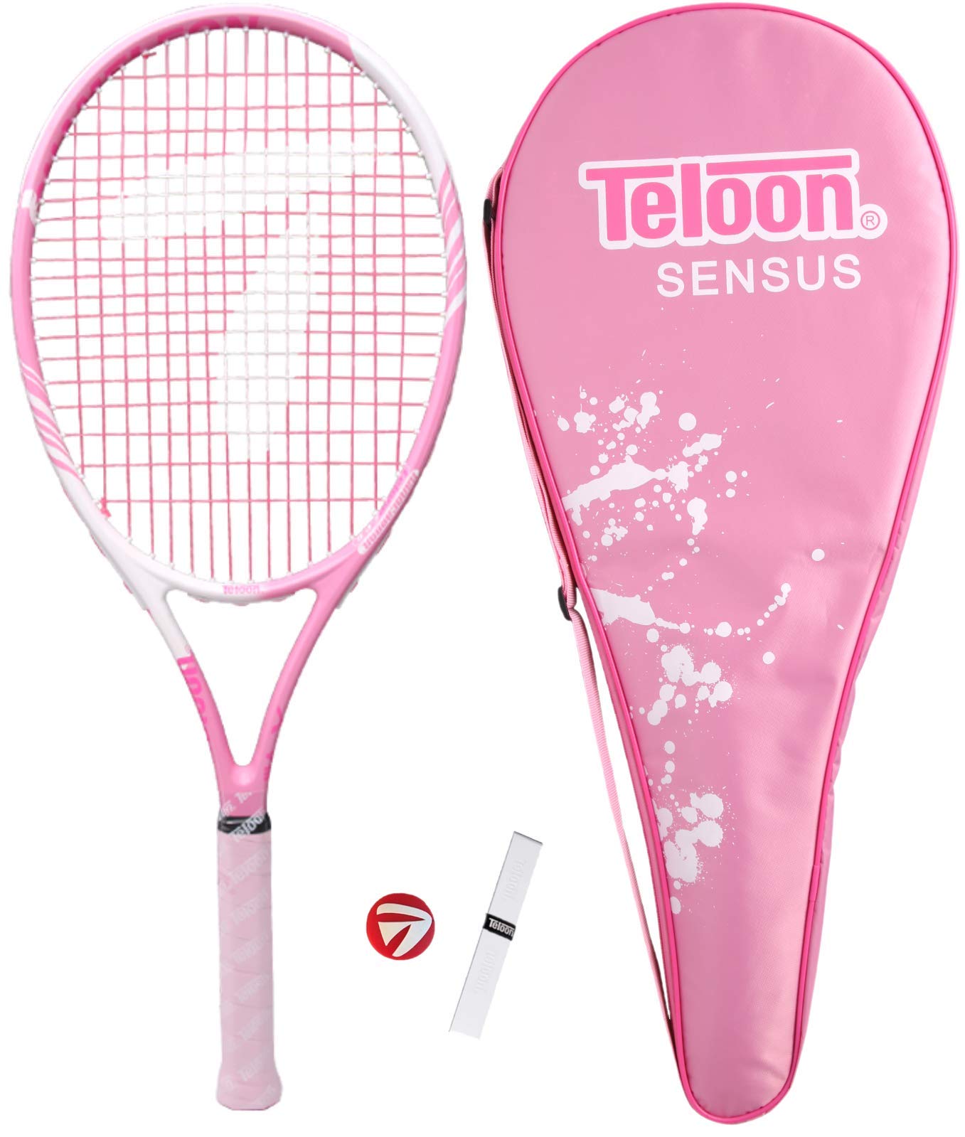 Teloon Sensus Series | Triple Shock Absorption | Adult Tennis Racquet, Women Tennis Racket Includes Bag Cover, Shock Absorber, Tennis Grip (Pink Highlight)
