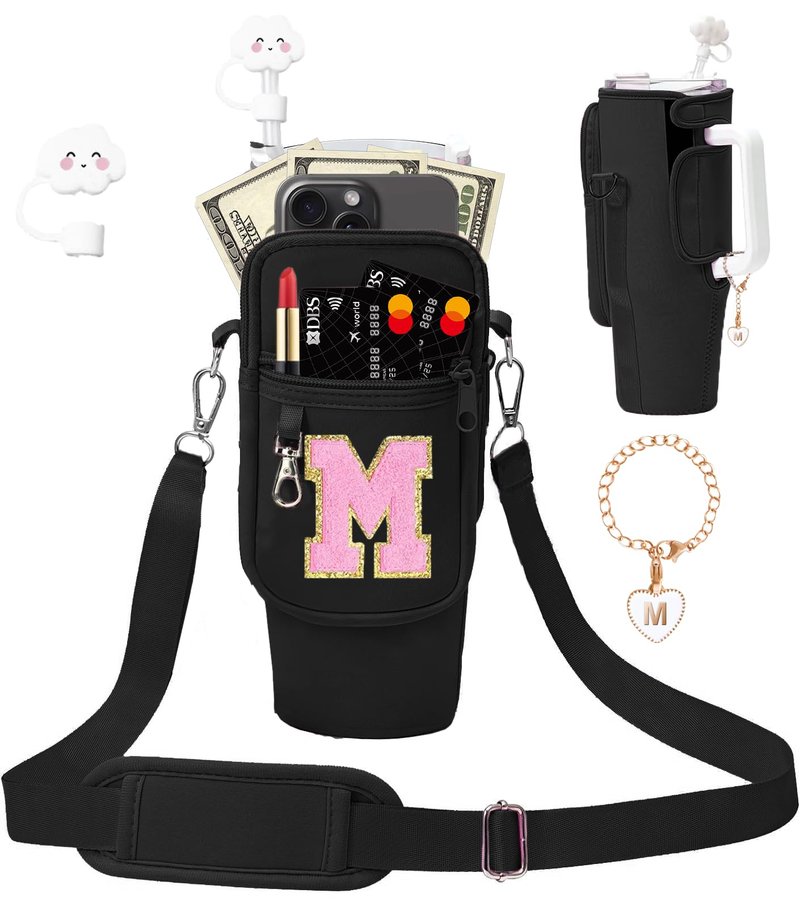 Stanley 40 oz Tumbler Carrier with Strap - Spill Stopper, Straw Cover & Letter Charm