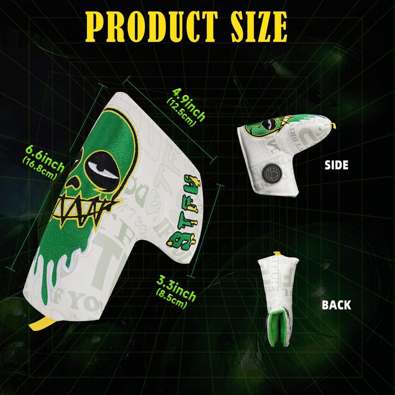Big Crazy Golf Club Covers, Golf Club Covers Funny, Driver Hybrid Fairway Wood Headcover, Mallet Blade Putter Cover, Golf Head Covers, Green Skull Design, Golf Gift Accessories for Men Women