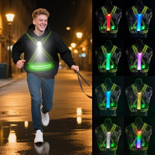 Glow Running Vest - Reflective Safety Gear with Detachable Light | 8 Vibrant Glow Colors for Night Activities