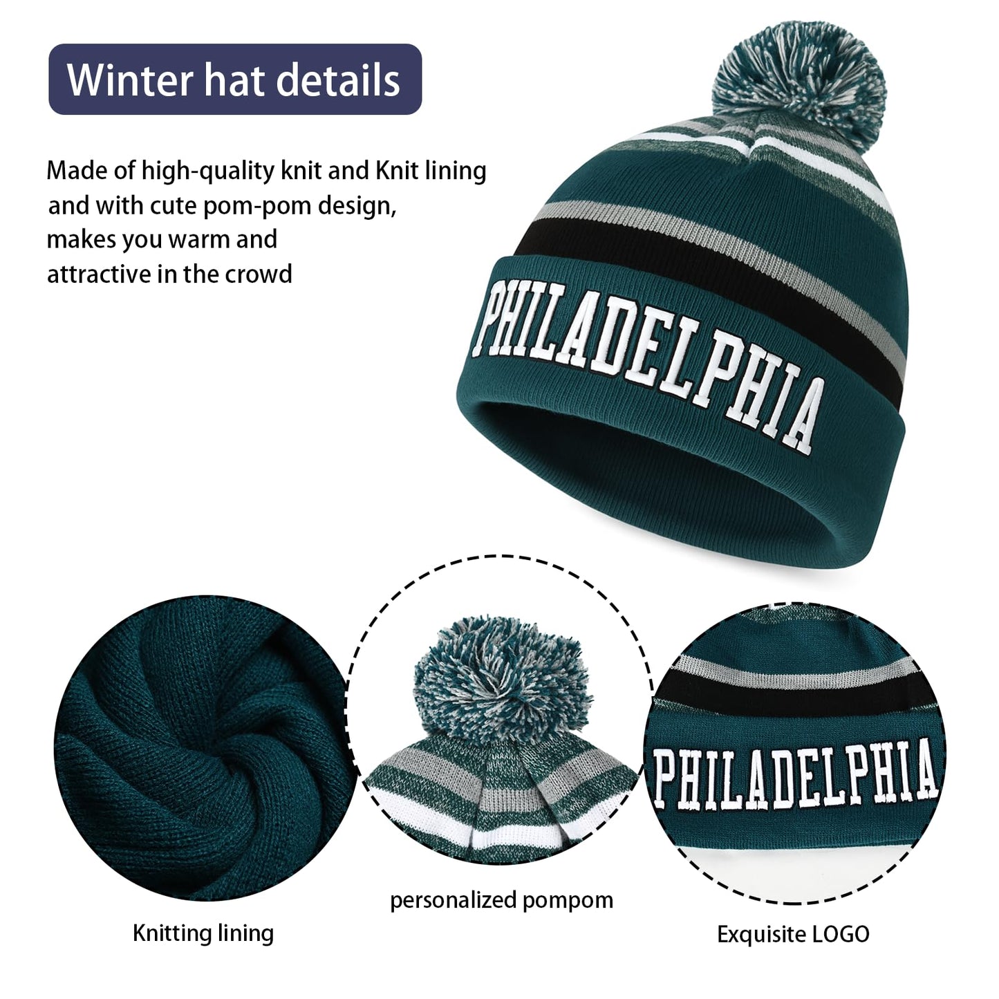 Vintage Classic Skull Cap 3D Embroidery Beanie Cuffed Winter Hat Knit Comes with Warm Gloves Gifts for Men Women Fans
