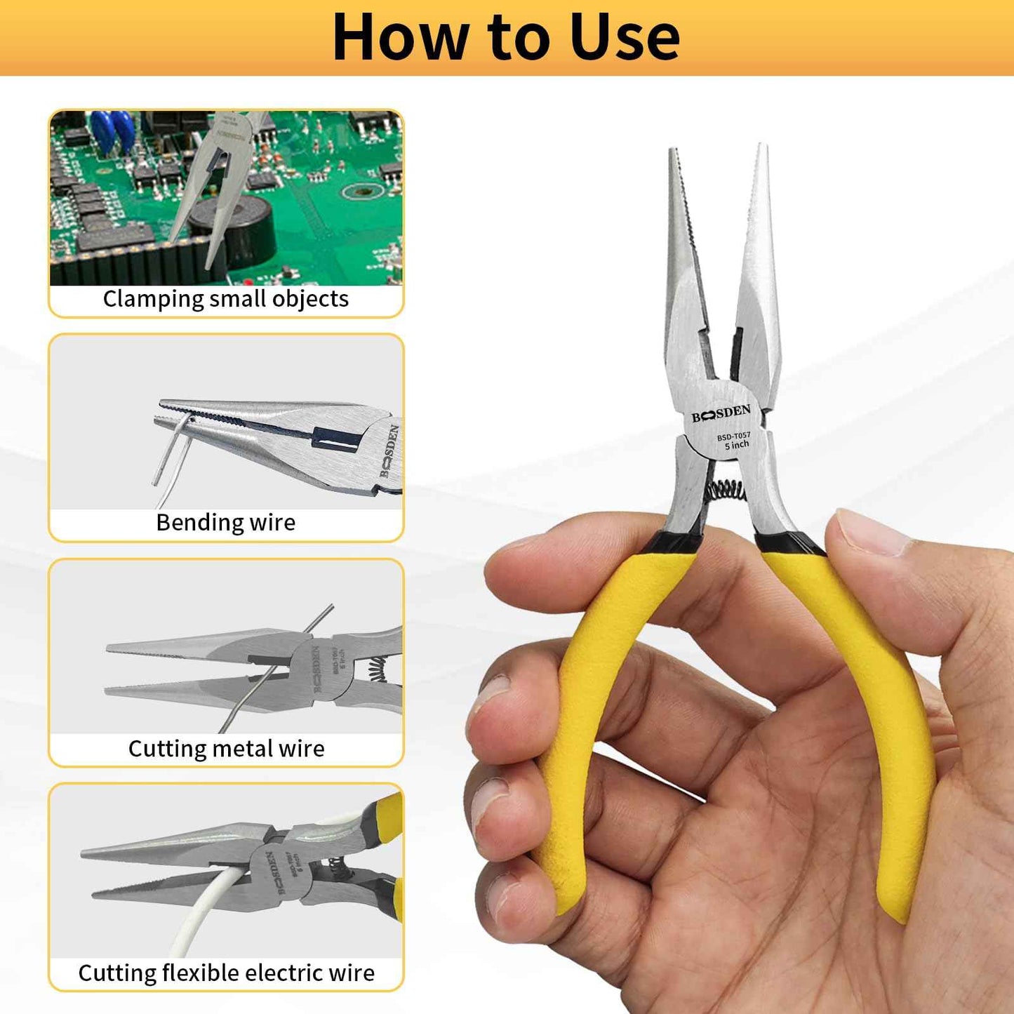 BOOSDEN 5" Needle Nose Pliers, Long Nose Pliers Set with Side Cutter,Mini Fine Needle Nose Pliers with Comfort Grip, Precision Small Needle Nose Plier for Electronics, Craft, Jewelry Making, 5 PACK