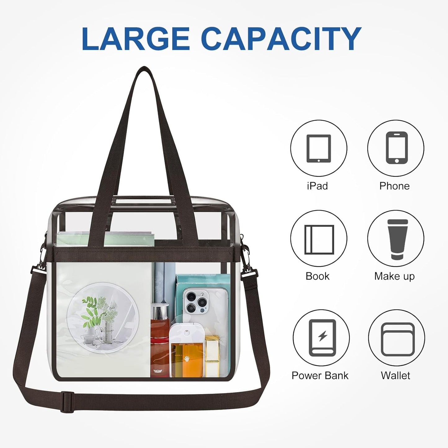 USPECLARE Clear Tote Bag - Transparent Stadium Bag for Events | 12x6x12 Size for Work, Sports, Concerts