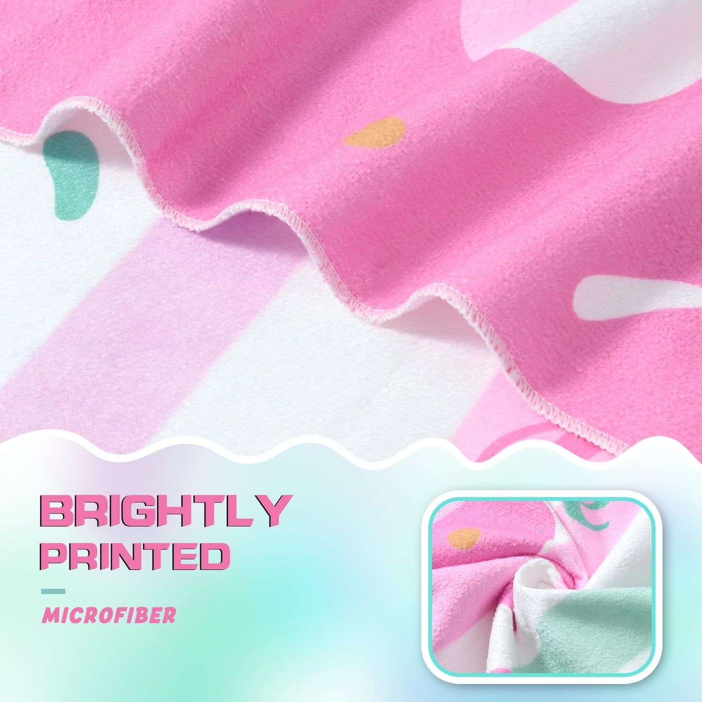 WERNNSAI Kids Beach Towel for Girls - 30” x 60” Ice Cream Sand Free Swim Towels for Girls Bath Pool Camping Travel Towel Quick Dry Ultra Absorbent Super Soft Beach Blanket Bath Shower Towel