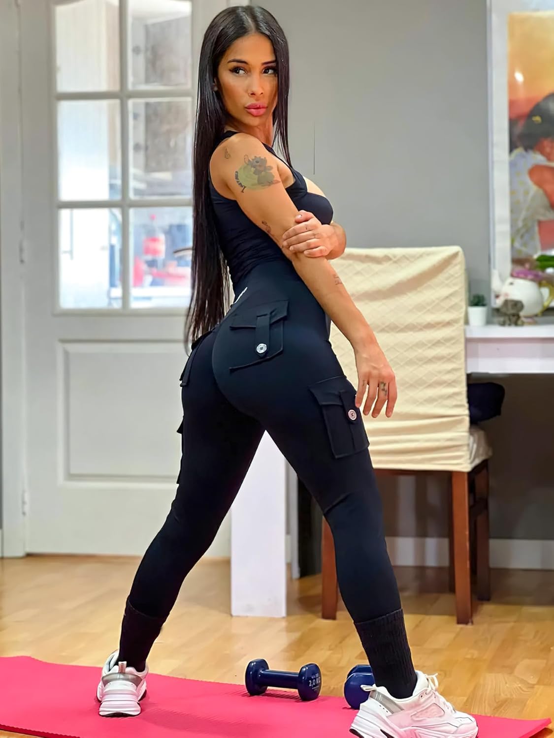 YEOREO CoreFlex Workout Cargo Leggings - Hidden Scrunch Butt Lift | Women's Gym Yoga Pants with Pockets