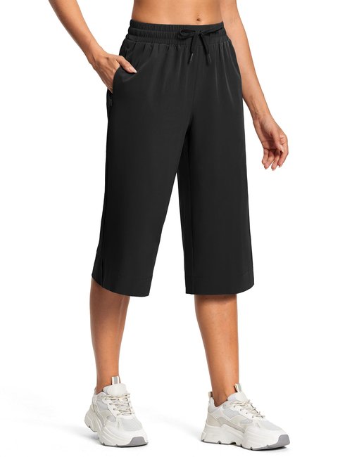 ISEEGZ Women's Capri Pants Wide Leg Plus Size Lightweight Quick Dry Casual Summer Pants Sweatpants Hiking Walking B Black