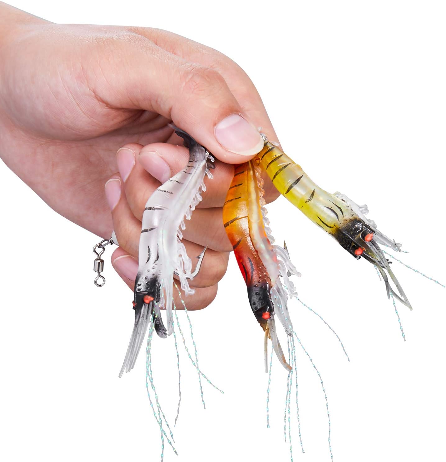 WANBY Fishing Lures - Luminous Silicone Shrimp Bait Set with Hooks for Freshwater & Saltwater Fishing