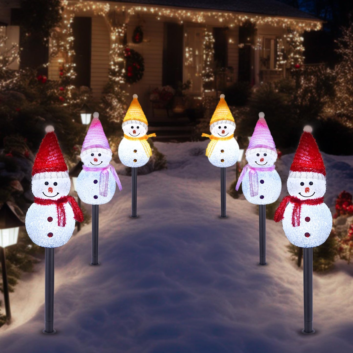 TAILERRI Solar Christmas Pathway Lights Outdoor Decor, Set of 3 Led Snowman Stake Lights, Waterproof Walkway Landscape Light for Winter Yard, Garden, Solar Christmas Decorations