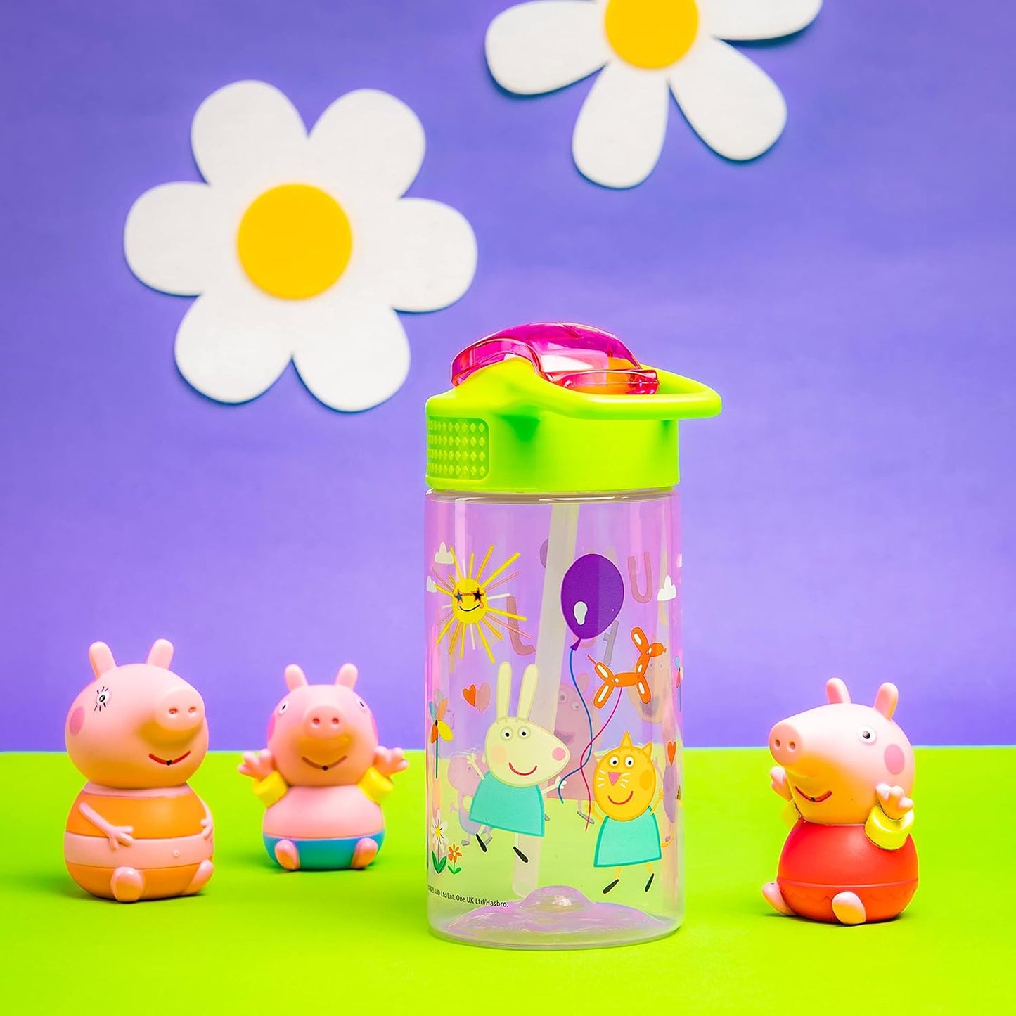 Zak Designs Peppa Pig Kids Water Bottle - 16oz Durable Plastic with Straw, Handle & Leak-Proof Design