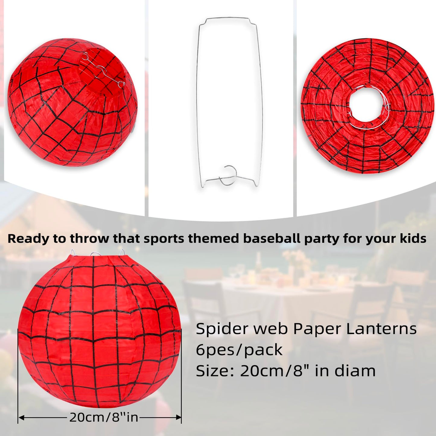 6 Pieces Spider Web Themed Paper Lanterns Decorations - Red Spider Web Party Hanging Supplies for Kids Birthday Party Decorations Supplies