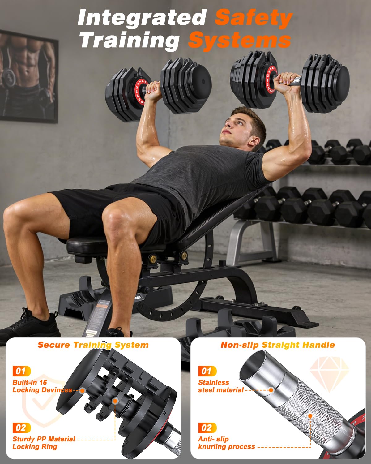 Rendpas Adjustable Dumbbell Set, Quick Adjust Free Weights for Home Gym