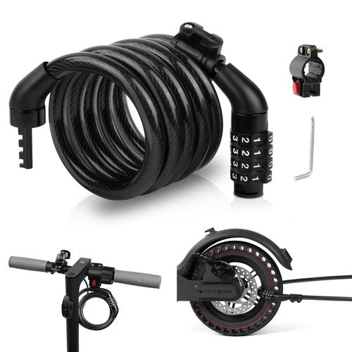 Ainiv 4FT Scooter Lock Anti-Theft, Bike Locks Cable Combination 4 Digit/12 Steel Cables Resettable Compatible for Xiaomi M365/Max/GXL/Ninebot/Segway Scooter/Moto/Bicycle Lock with Lock Holders