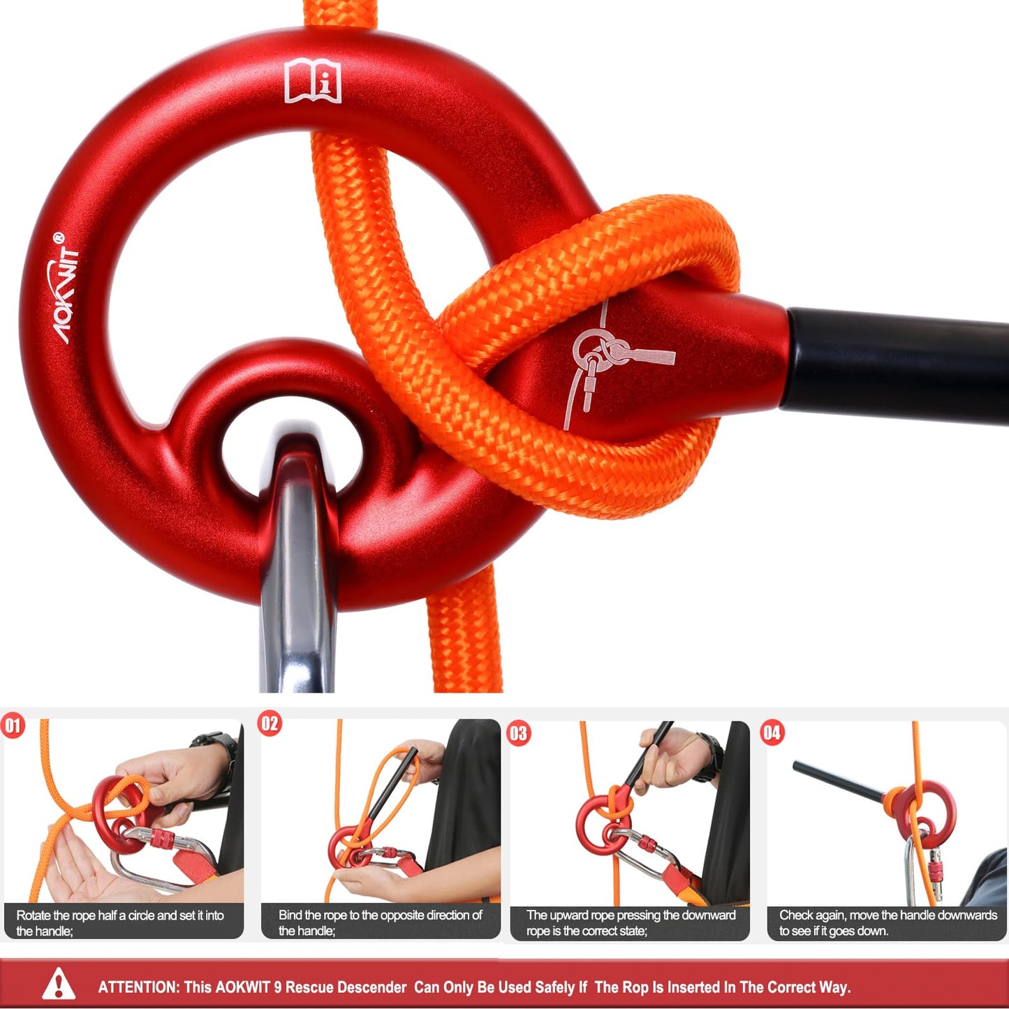 AOKWIT 9 Rescue Figure, Upgrade 8 Descender Climbing Gear Downhill Equipment Easy Operation Rigging Plate Aluminum Alloy Rigging Plate for Rock Climbing Belaying and Rappeling Device (Red)