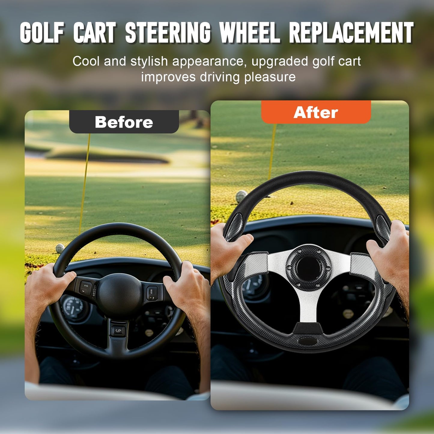 Universal Golf Cart Steering Wheel, 6 Bolt Aluminum Frame Golf Steering Wheel 12.5" PVC Vinyl Leather, Fit For Club Car DS & Precedent, EZGO TXT & RXV, Yamaha Most Golf Cart Model