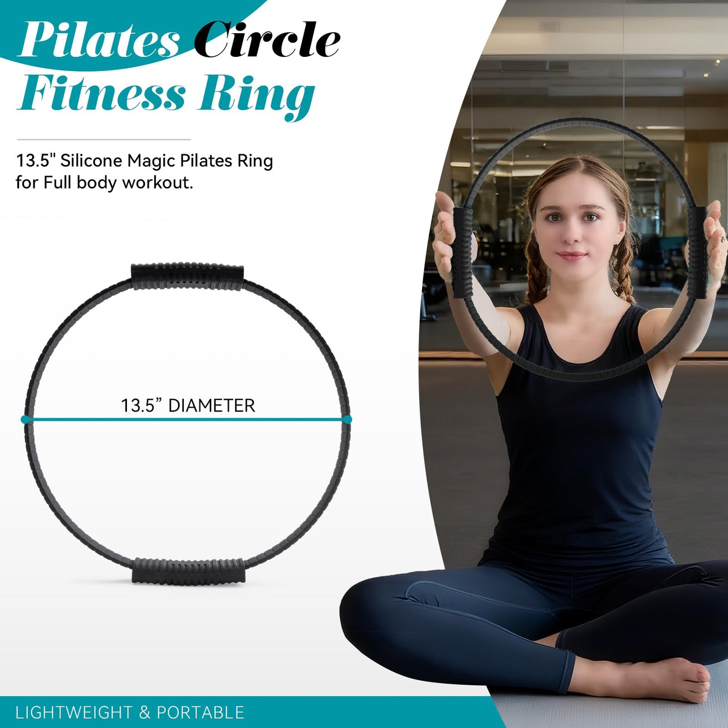 SUBCULTUREPICK Pilates Ring, Silicone Magic Pilates Rings, Lightweight & Durable Flexible Fitness Circle Exercise Equipment for Toning Arms, Thighs,Legs, Core,Yoga & Physical Therapy (Black)