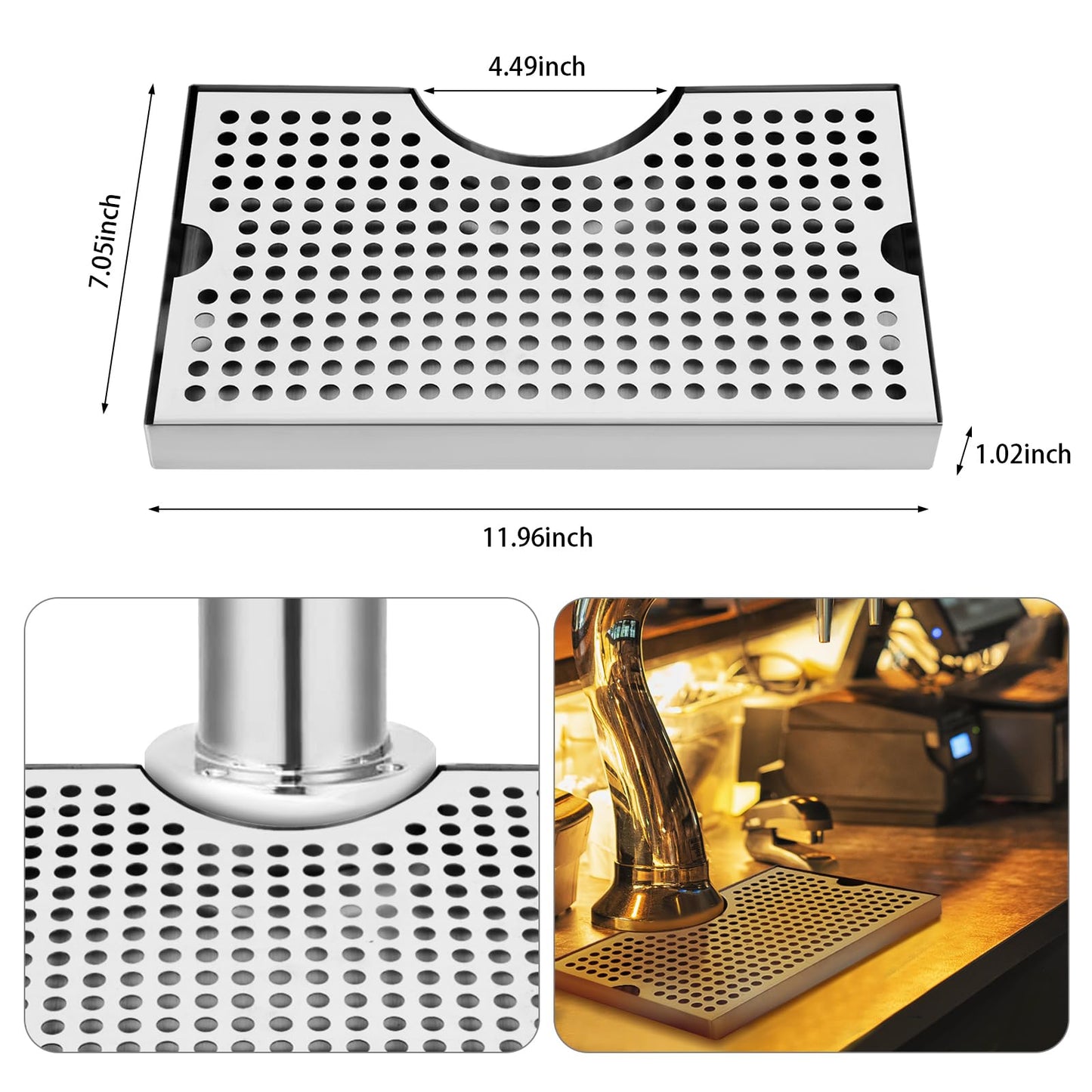 Beer Drip Tray, Beer Tap Drip Tray, Beer Keg Drip Tray, Easy to Clean Highly Polished Surface Drip Tray, Beer Tap Drip Tray with Non Slip Rubber pad 11.96 x 7.05 x 1.02 inches