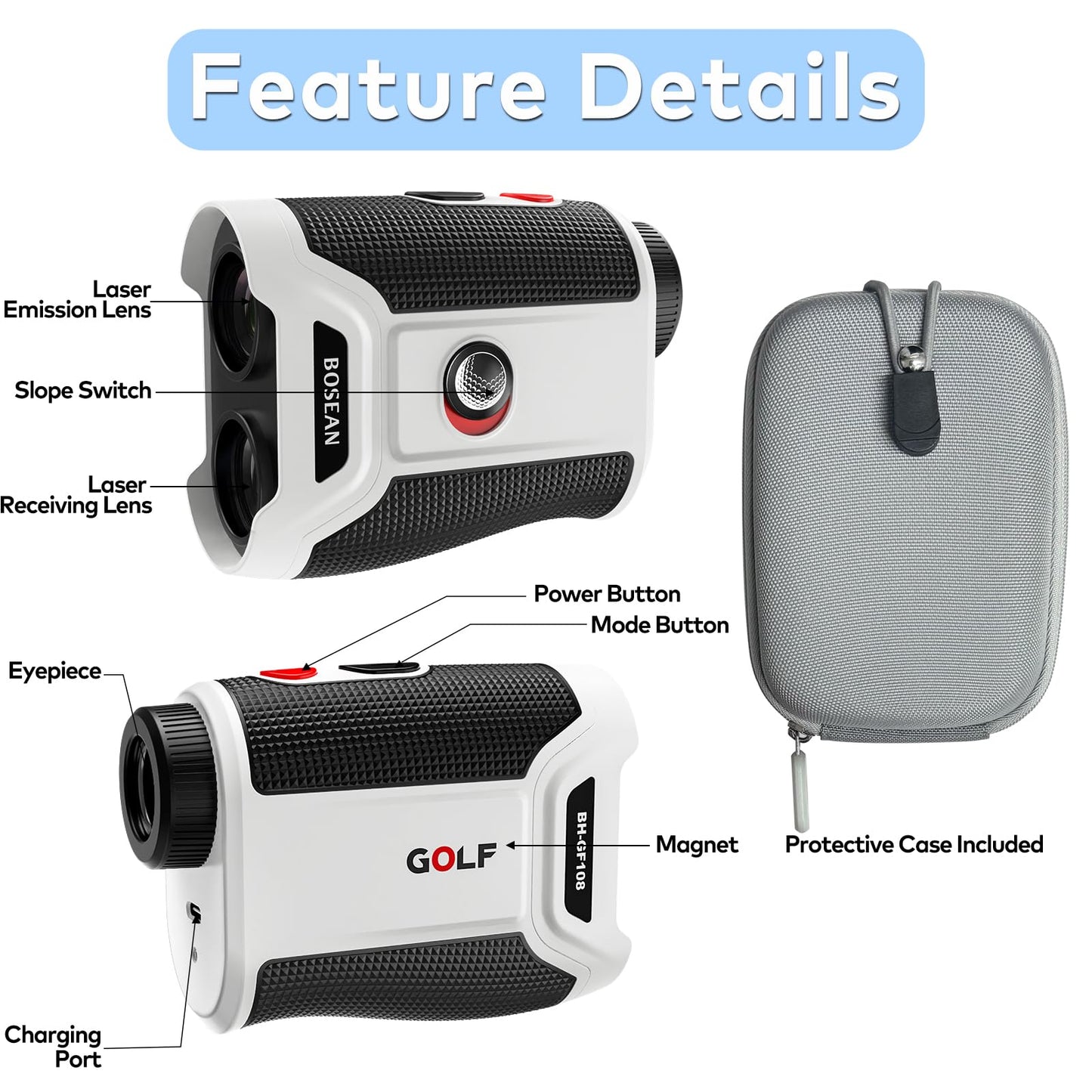 Golf Rangefinder with Slope and Magnetic, 1200/1500 Yards Range Finder Golf, 7X Magnification Flag Lock, Rechargeable Distance Measurment Device Accessory for Men (Black, 1200 Yards)